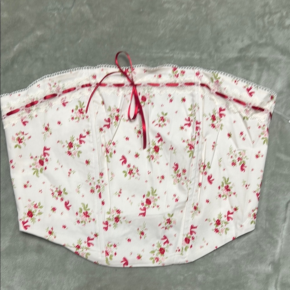 Floral Corset Top with Red Details